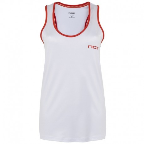 Camiseta tirantes nox team blanca logo rojo mujer
